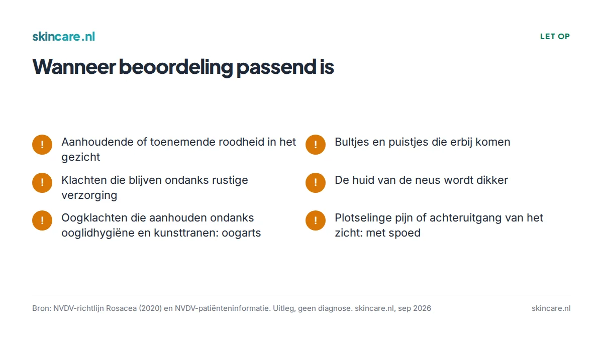 Checklist van signalen waarbij beoordeling door huisarts, dermatoloog of oogarts passend is volgens de richtlijn